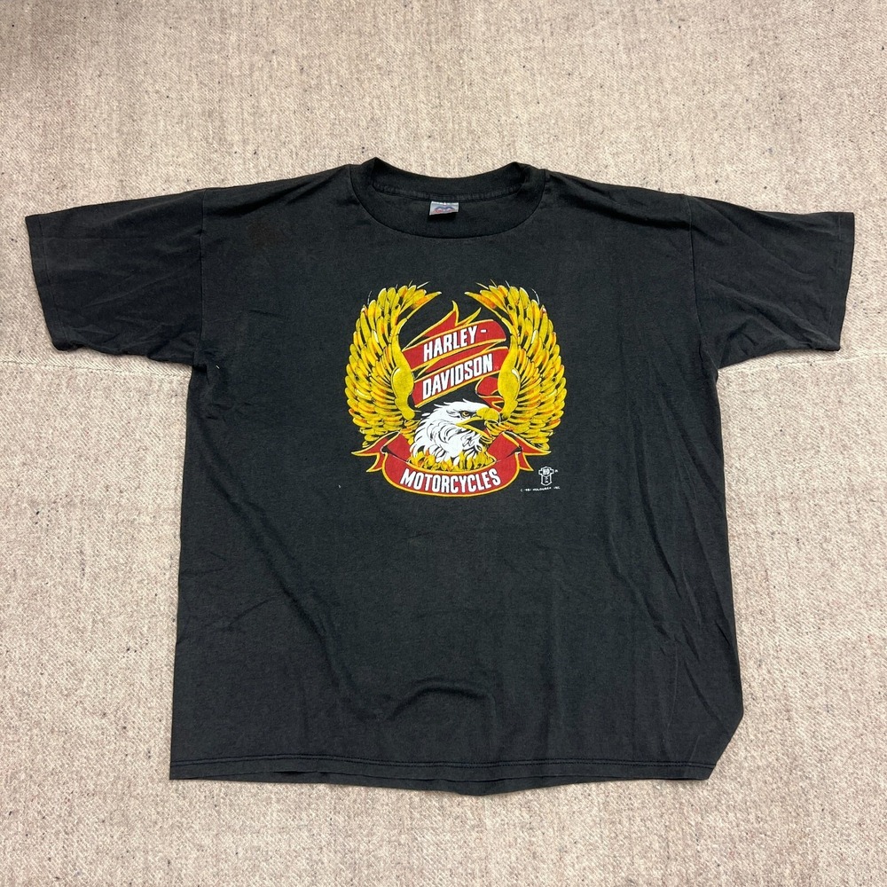 Vintage Harley Davidson‎ Shirt Mens XXL Black 1980s Eagle Motorcycle